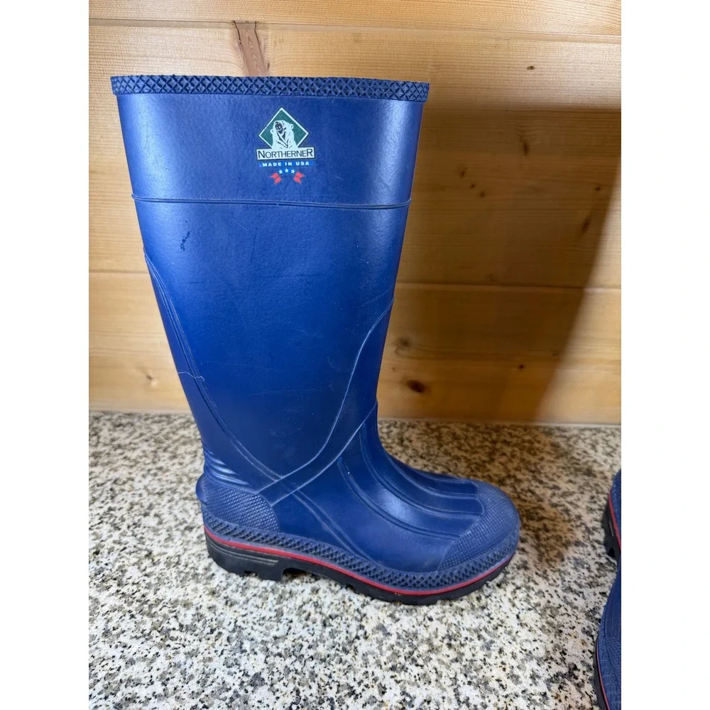 Northerner Mens Blue Rubber Rain Boots Waterproof Tall Made in USA Knee High